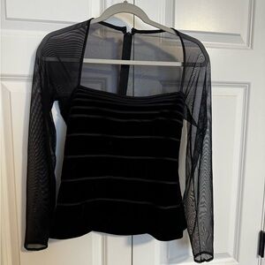 Tadashi Shoji Black Sheer Sleeve Blouse
